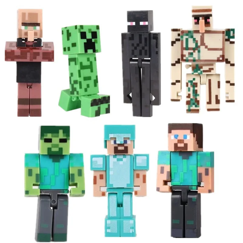 Minecraft Steve Action Figure Modello Ornamento Gioco Pixel Ender Dragon Doll Figure Kawaii Creeper Enderman Zombie Set Regali per bambini