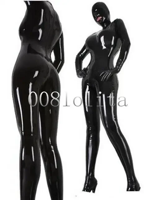 

100%Latex Rubber Black Sexy Bodysuit Hood Tights Full-body Catsuit Size S~XXL