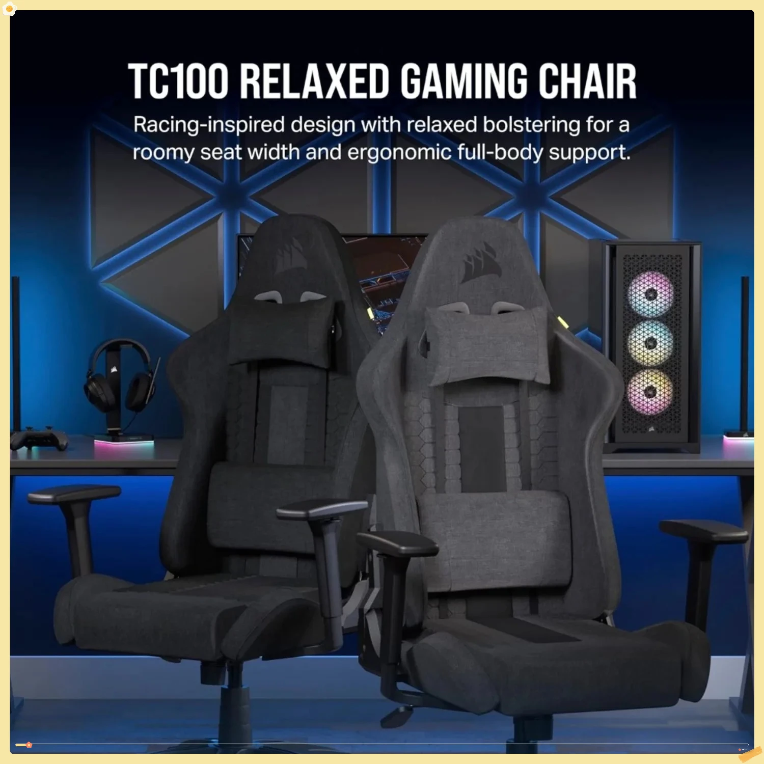 Relaxed Gaming Chair - Fabric - Racing-Inspired Design - Lumbar Pillow - Detachable Memory Foam Neck Pillow