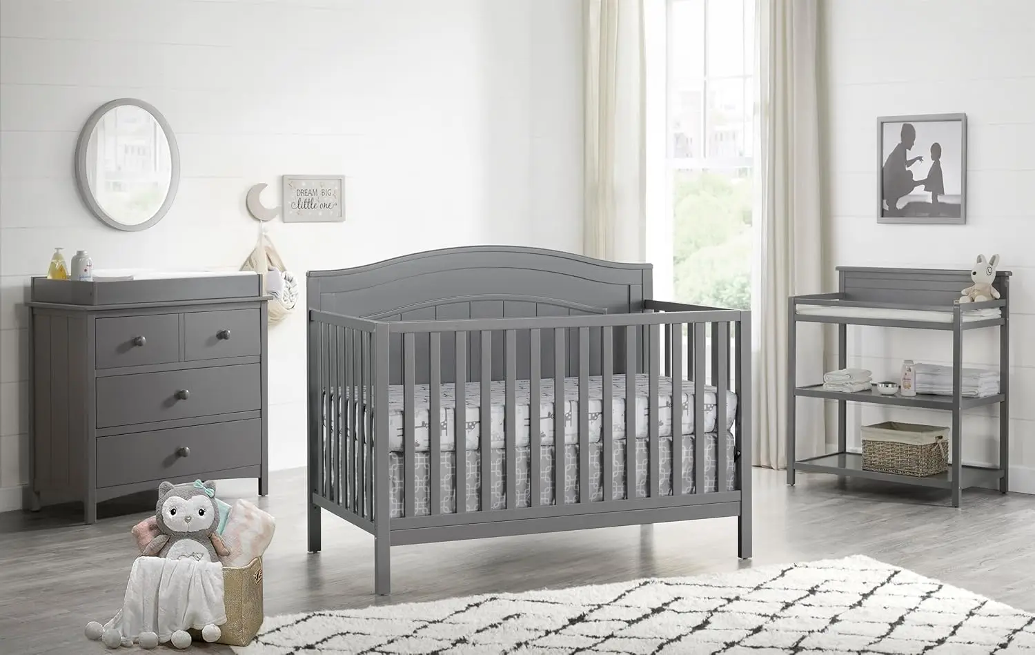 Oxford Baby North Bay 4-in-1 Convertible Baby Crib, Dove Gray, GreenGuard Gold Certified