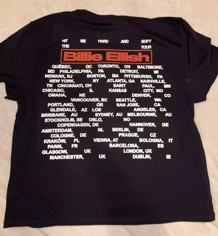 2026 Summer New Hot Hit Me Hard and Soft Tour Shirt Billie 100% Pure Cotton Printed T-shirt Oversize All-purpose Women and Men