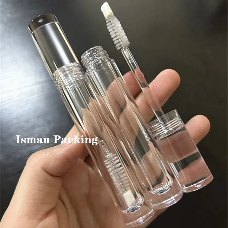 

50Pcs empty round 5ml clear crystal mascara packaging bottle transparent eyeliner container tubes with silicone eyelash brush