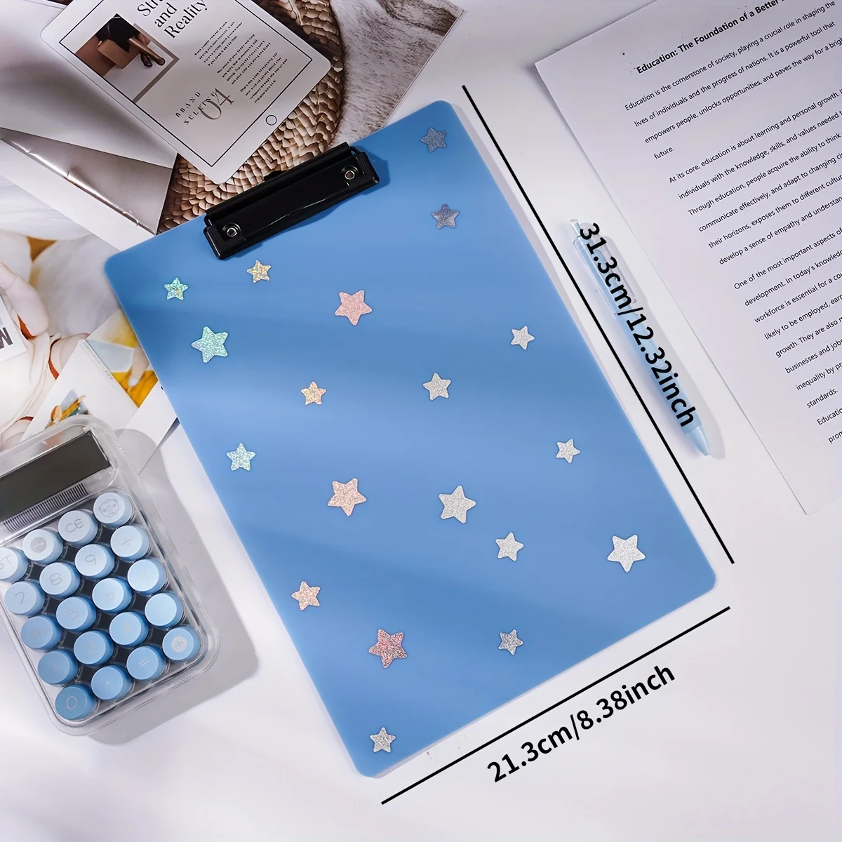 5pcs gradient color folder board shiny stars A4 writing drawing pad board clip test paper archive office supplies stationery