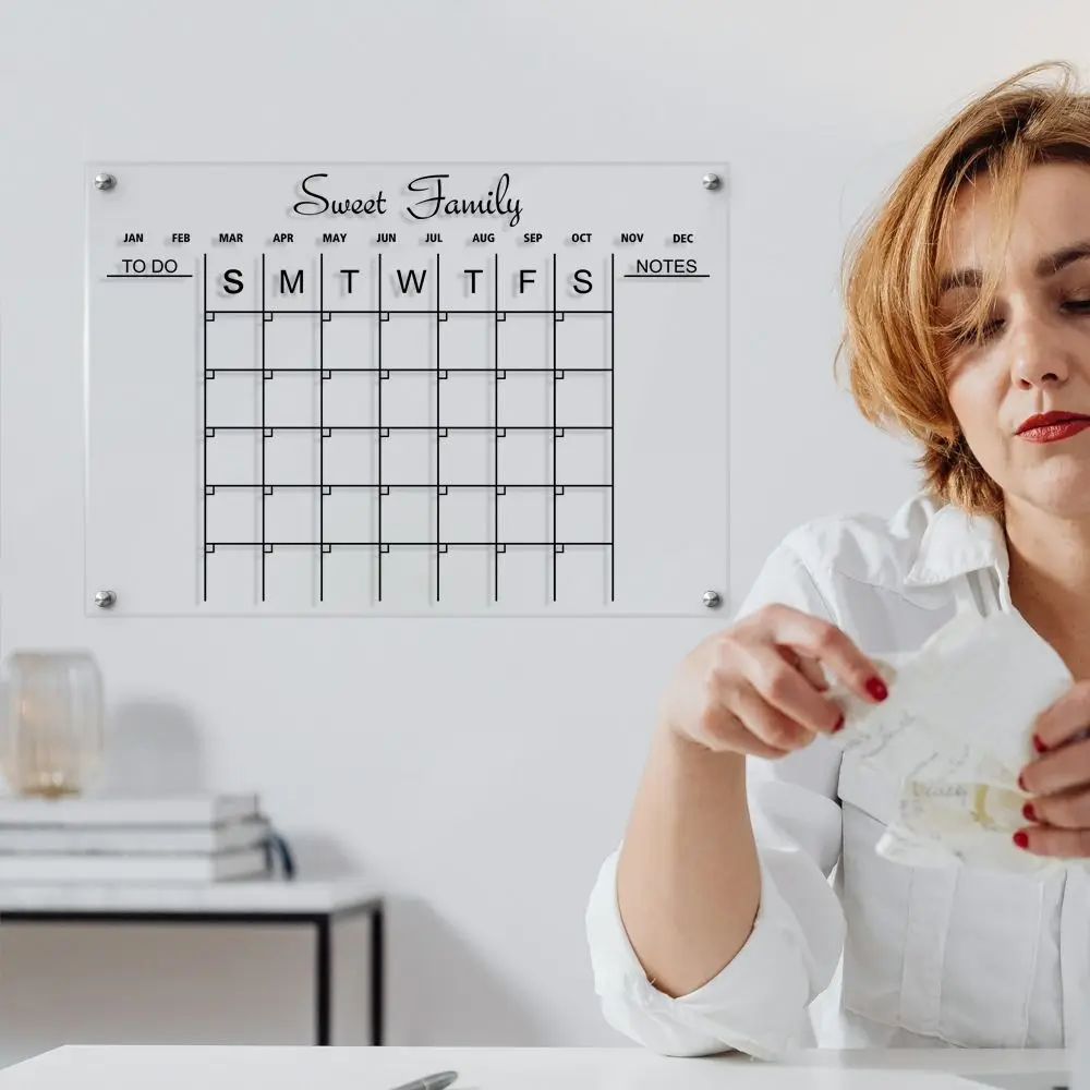 Durable Acrylic Monthly Calendar Wall Mounted Reusable Weekly Planner Rewritable Schedule Study