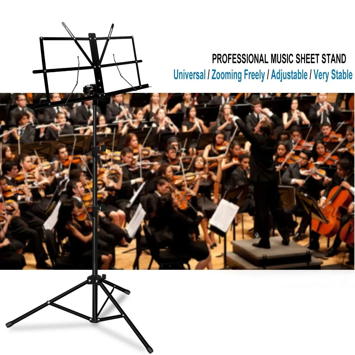 Portable Lightweight and Adjustable Stable Music Stand with Carrying Bag - Collapsible and Folding Metal Music Sheet Stand