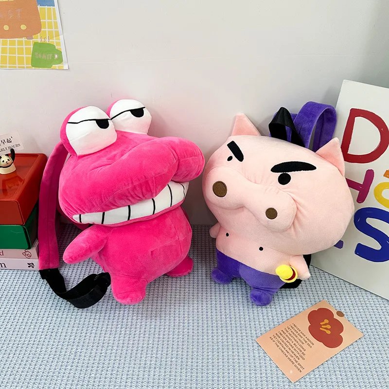 Anime novo estilo crayon shinchans boneca de pelúcia piggy mochila animação dos desenhos animados grande capacidade mochila boa aparência presente aniversário