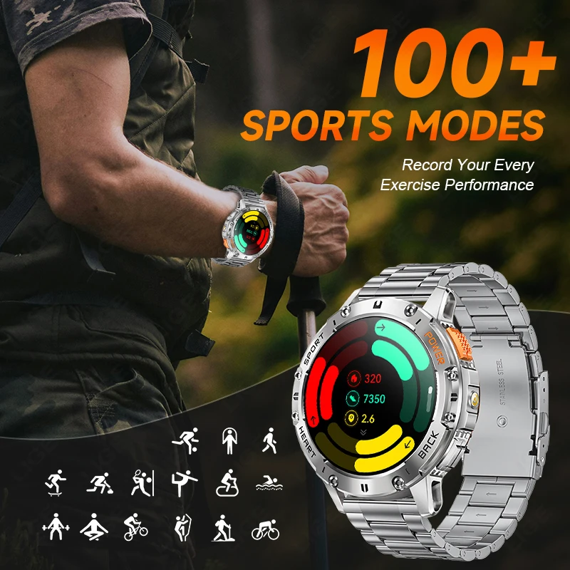 LIGE Men Smartwatch  Bluetooth calling Sports Fitness Bracelet With Flashlight Waterproof Customized Dial Smart Watches Men New