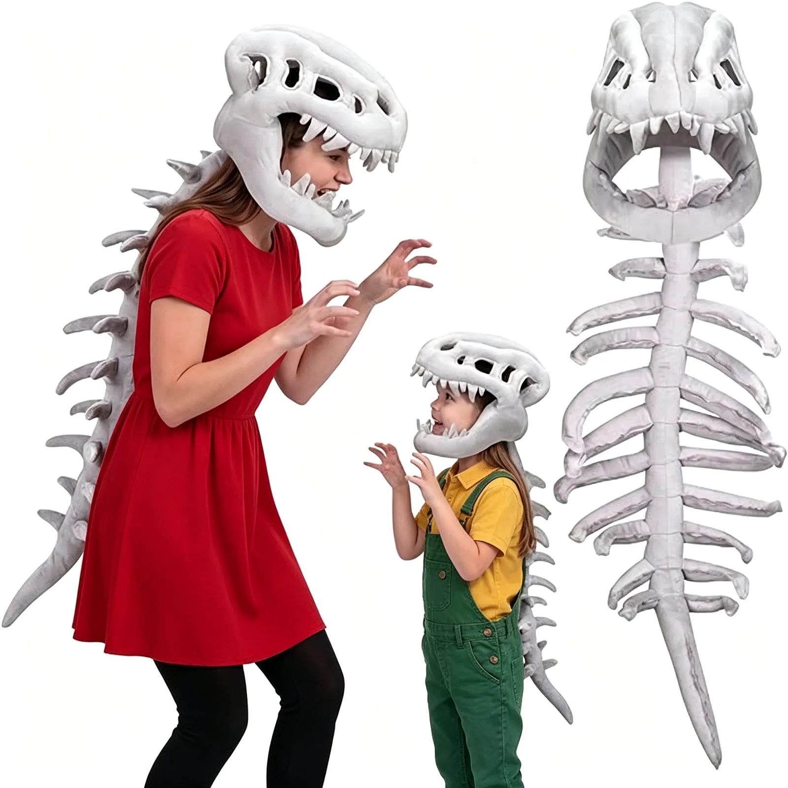 Cosplay Wearable Dinosaur Skeleton Headgear Funny Party Decor Doll Soft Stuffed Animal Soft Plush Halloween Game Party Prop Gift