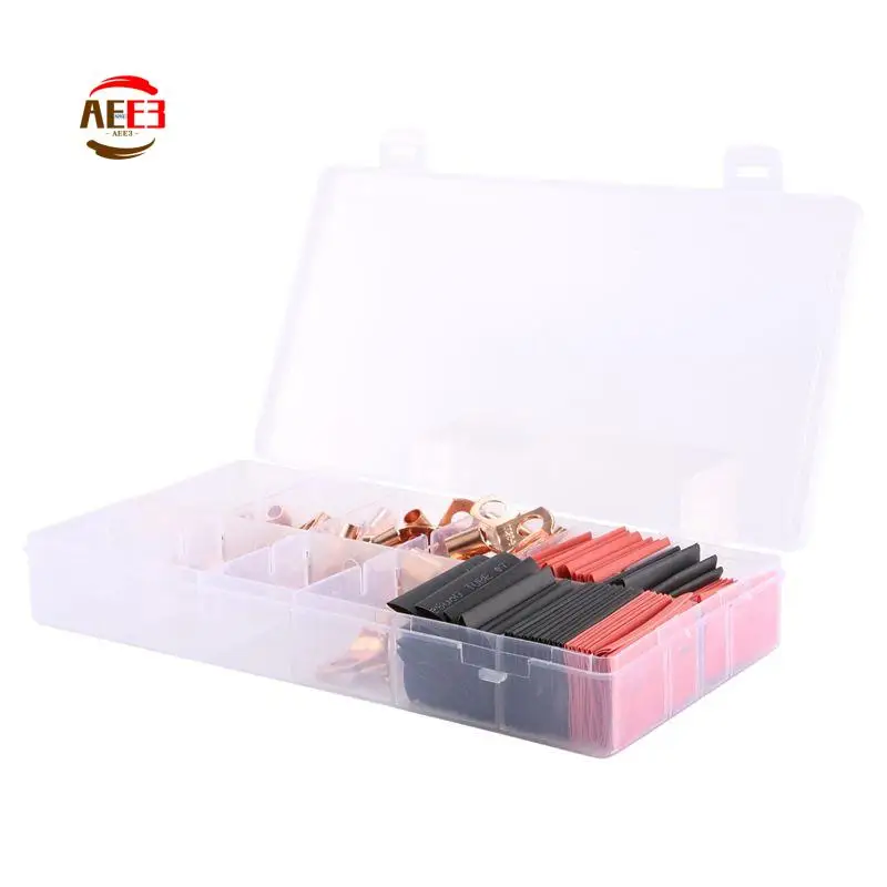 AEE3-150 Pcs Copper Wire Terminal Connectors, AWG 2 4 6 8 10 12 Ring Lug Kit With 70 Pcs Heat Shrink 80Pcs Battery Cable Lugs