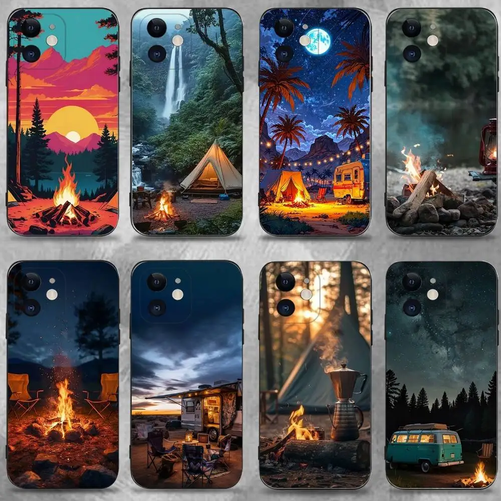 

Mountain outdoor camping Phone Case For iPhone 16,15,14,13,12,11 Plus,Pro Max,XS,X,XR,SE,Mini,8,7,Soft Silicone Black Cover
