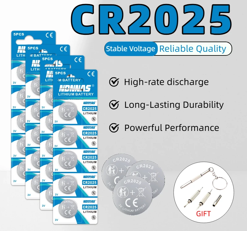 

NEW CR2025 3V Lithium Coin Button Cell Battery, High Quality Long Lasting Replacement for Car Key Fob, Watch, Remote Control