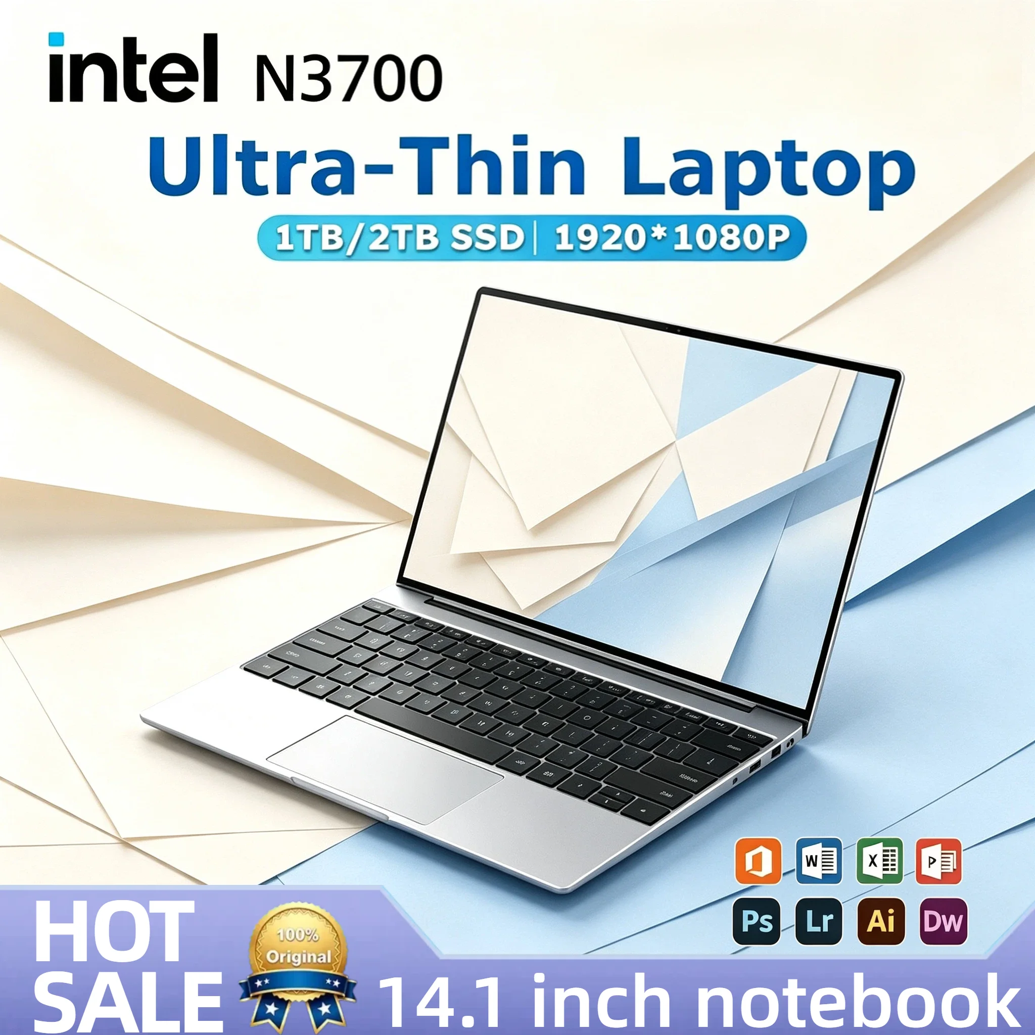Intel N3700 14.1 Inch Ultra Slim Gaming Laptop 16GB DDR3L 2TB SSD 1920x1080 Notebook Office Study PC 4K Video Pro Max
