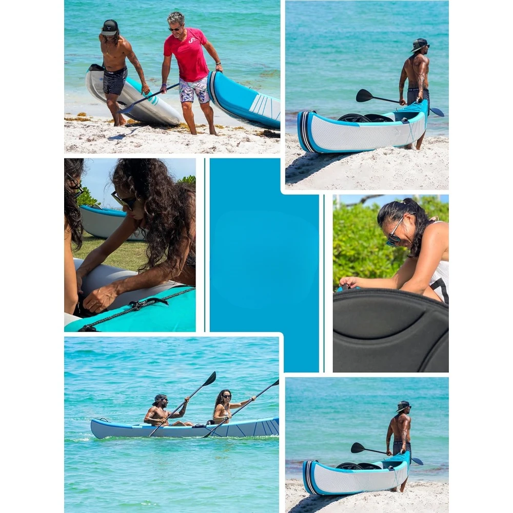 Inflatable Kayak 2 Person Adult Drop Stitch Tandem Kayak | with Aluminum Paddles, Seats, Footrests, Pump, Fins, Explorer 13.77ft