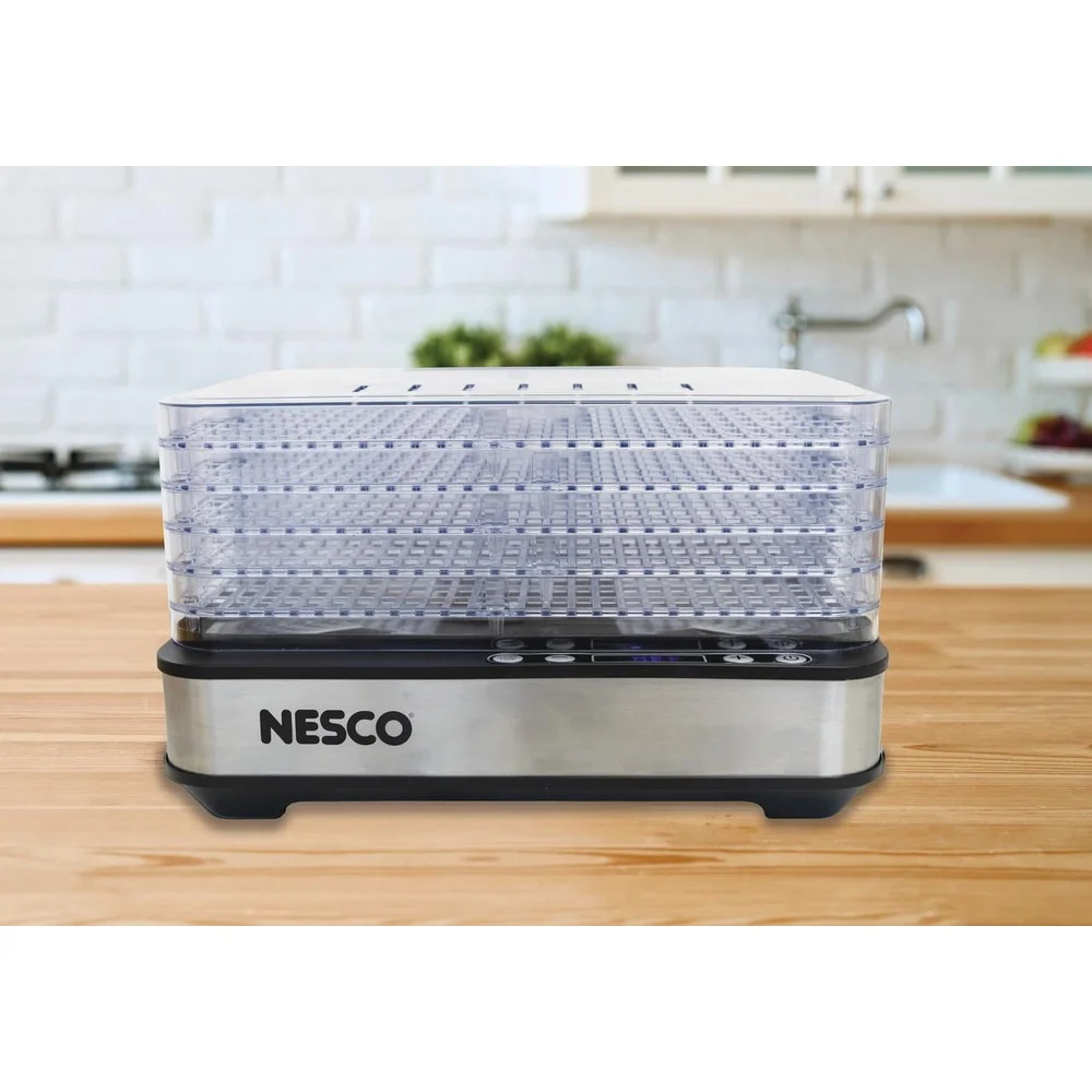5-Tray Digital Dehydrator with Timer and Bottom Fan Even Drying Adjustable Temperature 95-158F Clear View Compact Space-Saving