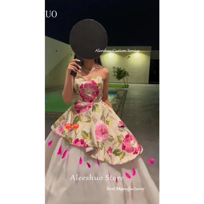 Aleeshuo-Vestidos sem mangas, plissados sem alças, sem encosto, plissado elegante, penas de flores, vestidos de noite, vestido de baile formal, moderno