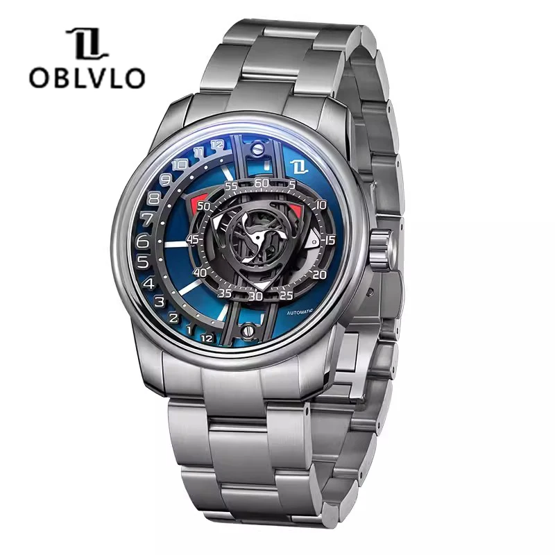 OBLVLO Original Rotor Stainless Steel Automatic Mechanical Watch Super Luminous Watch for Men Sapphire Glass Waterproof Clock