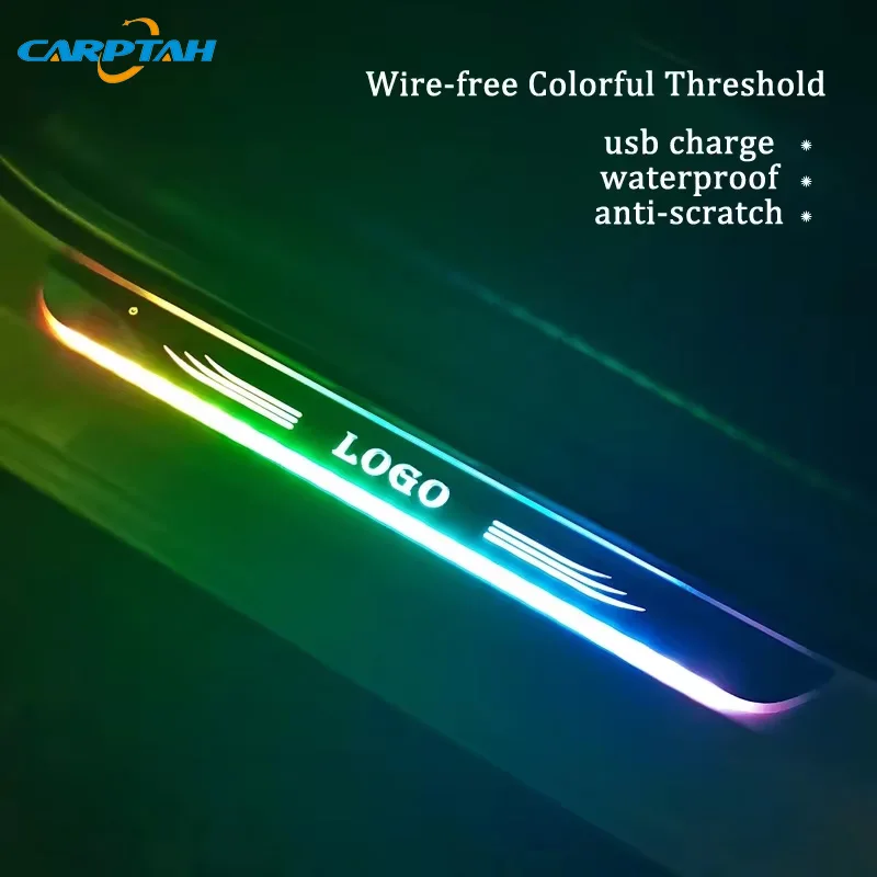 Car Door Sill Trim Pedal For Hummer Jaguar Mitsubishi Volvo Tesla Led Decorative Protection Sticker Scuff  Plate Flash With Logo