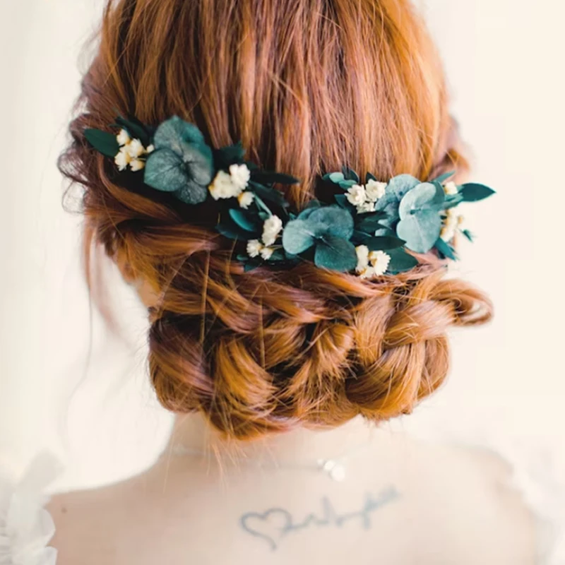 Handmade Dried Flower Boho Hair Pin Set, Bridal Wedding Decorations, Bridesmaids, Greenery, Eucalyptus, Bobby Pin Set