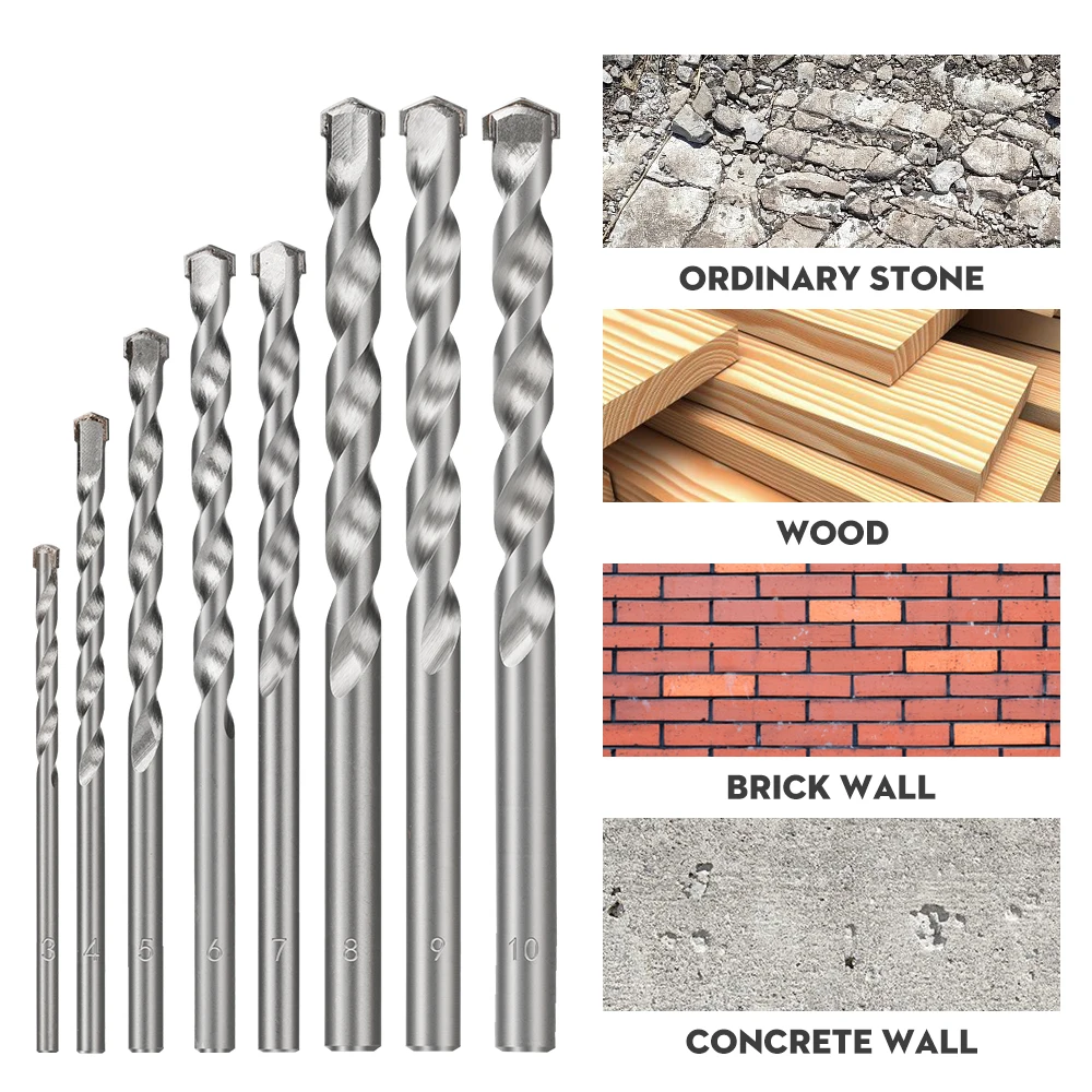 XCAN Wall Drill Bit 8pcs 3-10mm Masonry Drill Bit for Brick Concrete Marble Tile Stone Drilling Carbide Tipped Gun Drill Bit