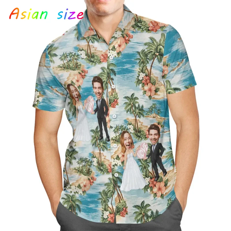 

Гавайские рубашки 2025 года, наряды для пар, мужские и женские футболки с 3D принтом, забавные свадебные персонализированные пляжные рубашки, рубашка с лацканами Camisa