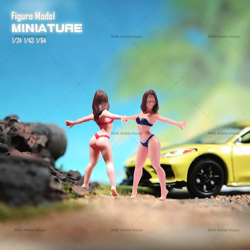 

In Stock 1/24 1/64 1/43 1/87 Bikini Girls Open Your Arms Female Scene Figure Doll Unpainted Model For Car Vehicles
