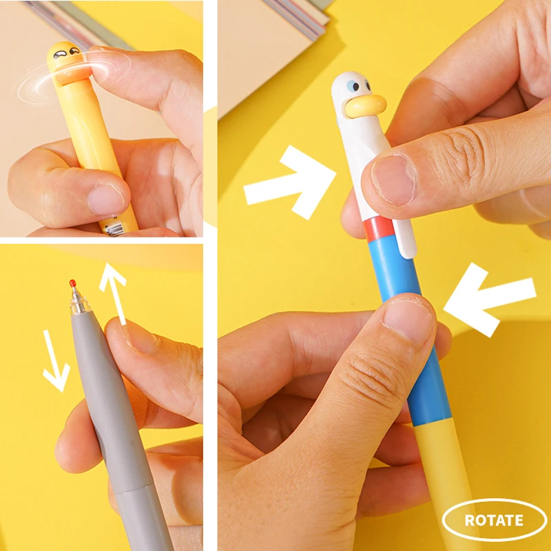 4 Pcs/Set Cute Duck Design Gel Ink Pen Smooth Writing Quick Dry 0.5mm Black Pens Student School Office Stationery Gifts Supplies