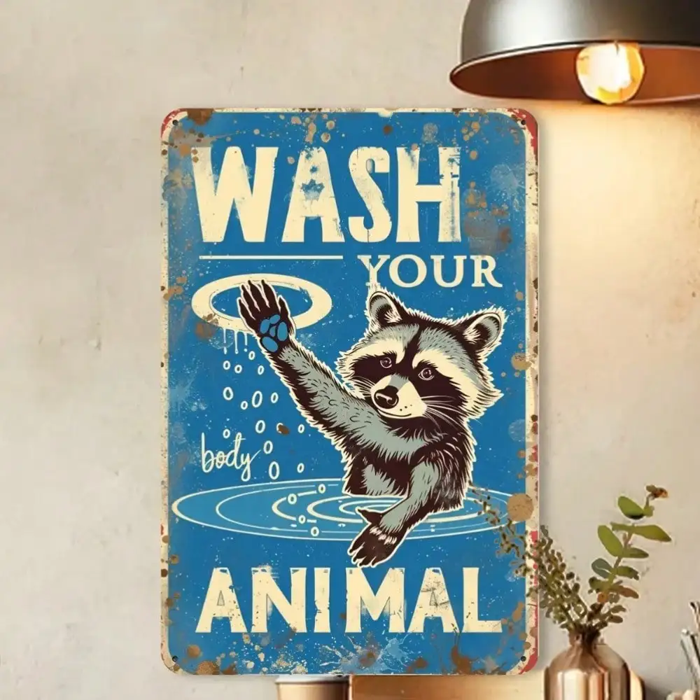 

RaccoonGiftTinArt Очаровательная металлическая жестяная вывеска с изображением енота — деревенский декор для дома, бара, кафе и гаража, отличный подарок для любителей животных