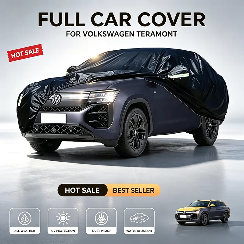 For Volkswagen Teramont Full Car Cover All Weather Snow Sun UV Dust Reflective Strips Wind Straps Outdoor
