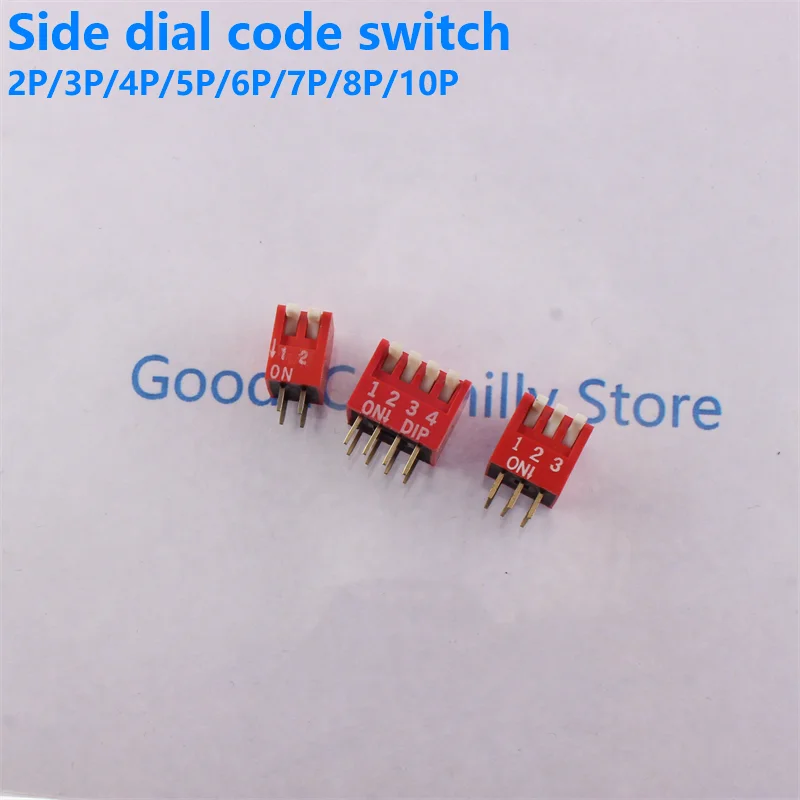 2PCS Piano Type 2.54MM DIP Switch DP 1P/2P/3P/4P/6P/8P/10P/12P bit 2.54mm DIP Switch Red  Right Angle Side Position