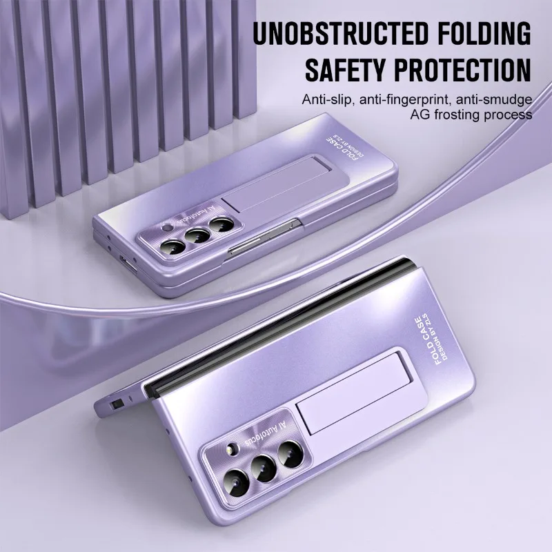 For Samsung Z Fold 8 Ultra AG Anti-Fingerprint Tempered Glass Film Built-in Stand Lens and Screen Protection Shockproof Cover
