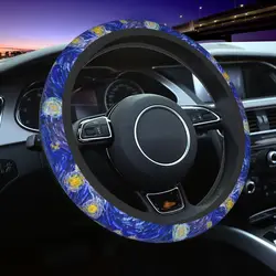 Scottish Terrier Van Gogh Starry Night Car Steering Wheel Cover 38cm Scottie Dog Auto Steering Wheel Protector Car-styling