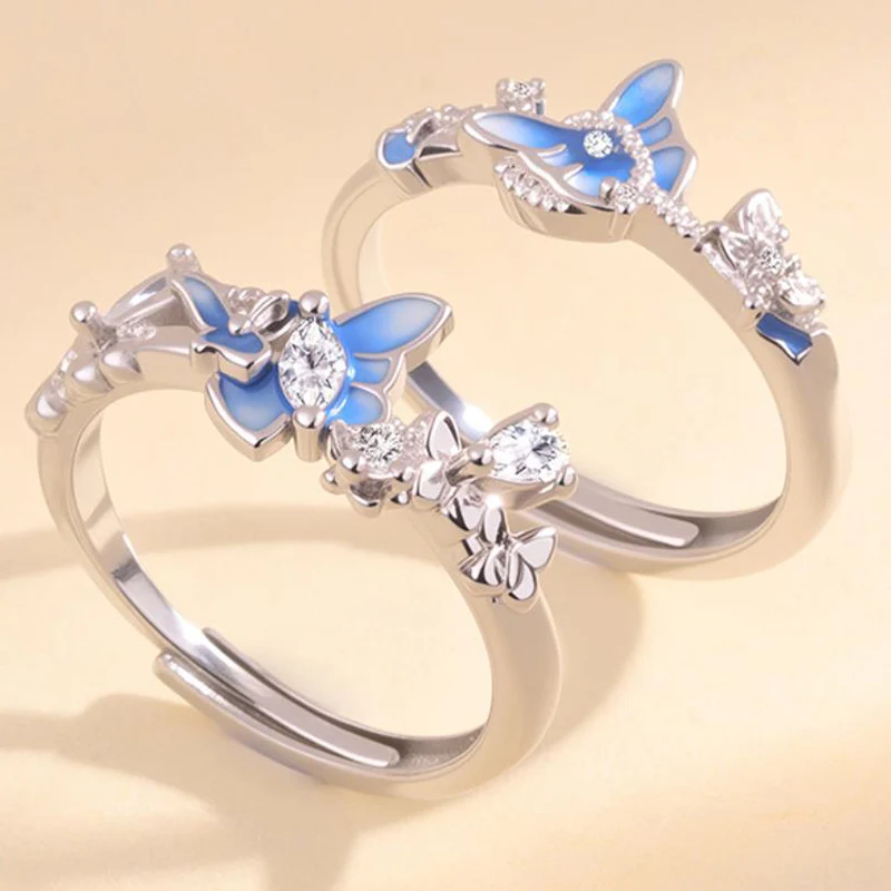Blue Butterfly Ring for Women High Grade Drip Glue Inlaid Zircon Finger Jewelry Fashion and Versatile Creative Rings KOFSAC