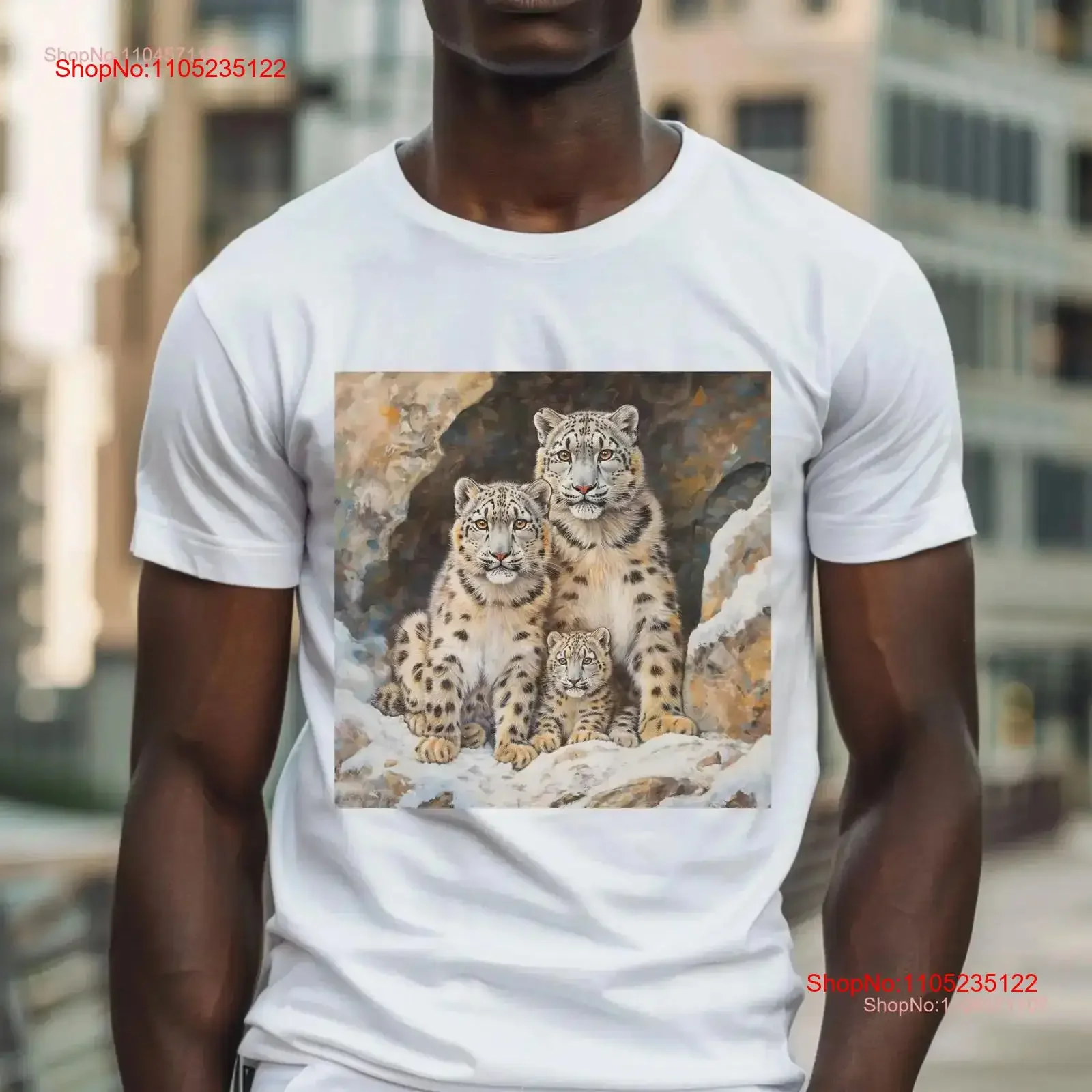 

Snow Leopard Family PortraiT T Shirt Wild Arctic Animals Animal Design Lover Idea Casual vintage Washed Top For Everyday Wear