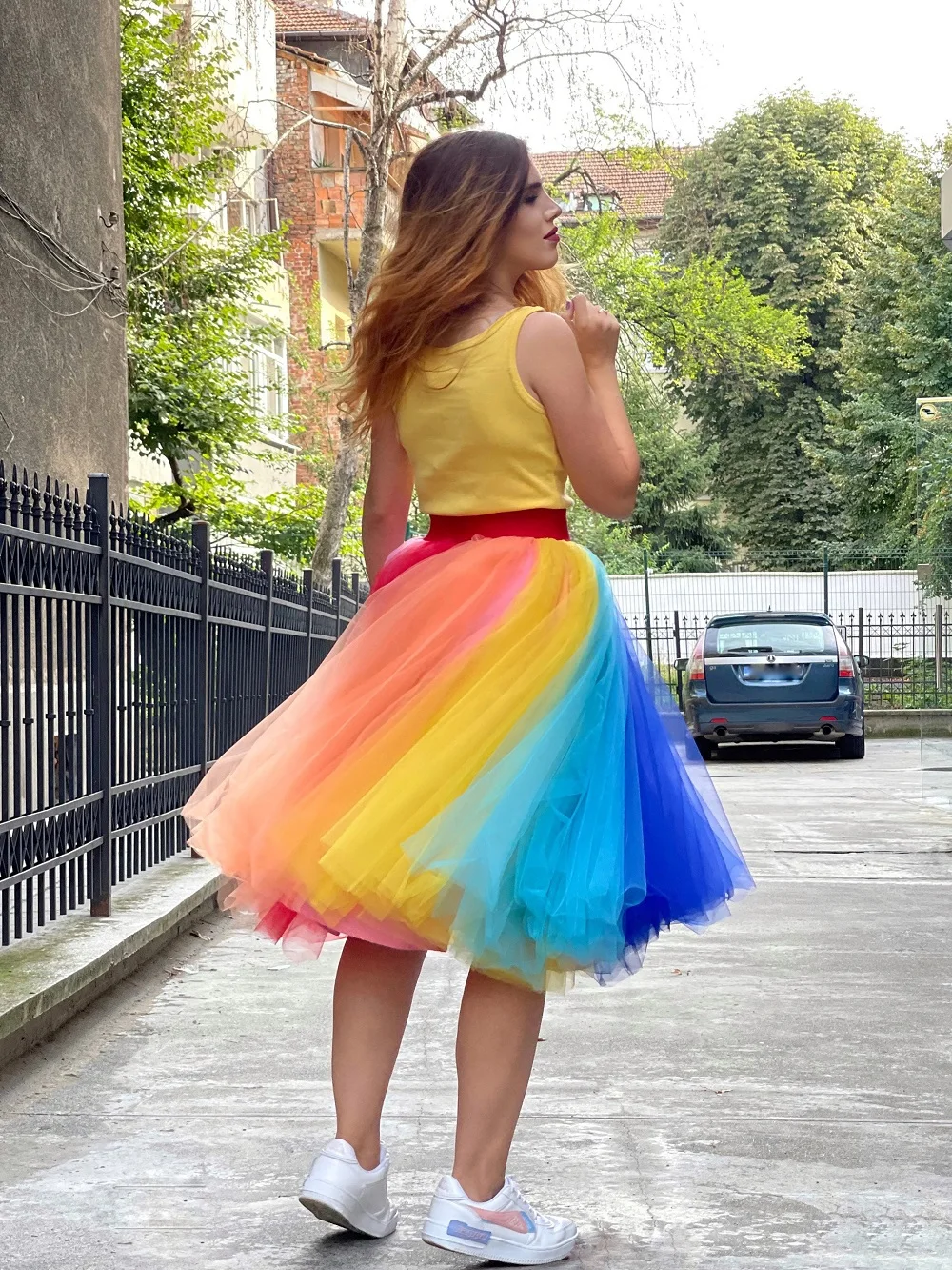 Vrouwen Regenboog Tule Rok Petticoat Lange Tutu Prinses Veelkleurige Verjaardagsfeestje Rok Jupon Faldas Quinceanera Jurk 2023