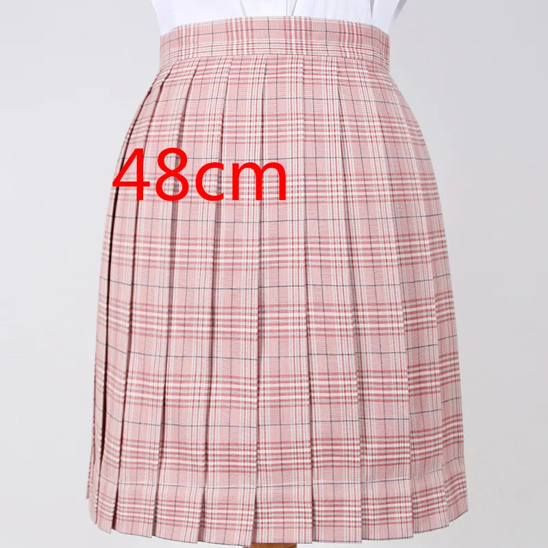 Women's Pleated Vintage Skirts Plaid Print Tartan Skater JK School Uniform Midi Skirt A-line Ties Accessories Girls-Pink Skirt