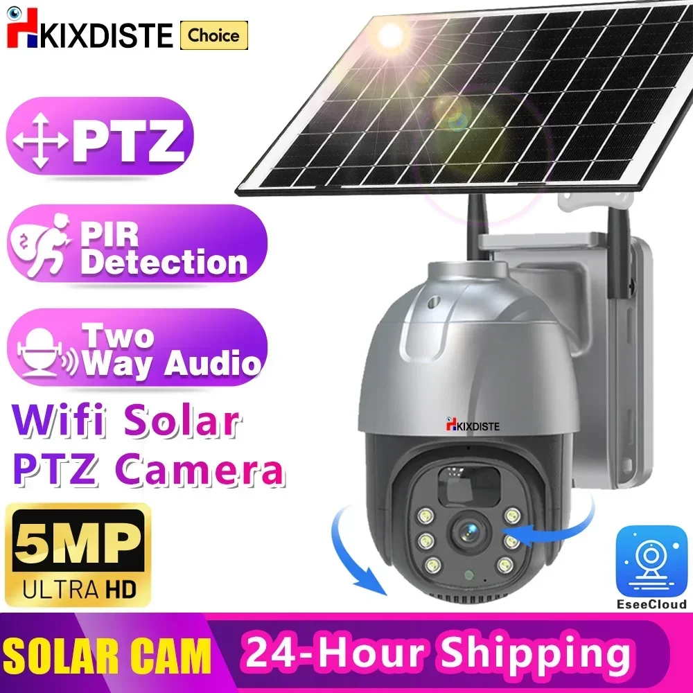 HD 5MP Wireless EseeCloud WiFi Solar Battery Powered Camera Outdoor Security PIR Protection Surveillance Camara CCTV PTZ Home