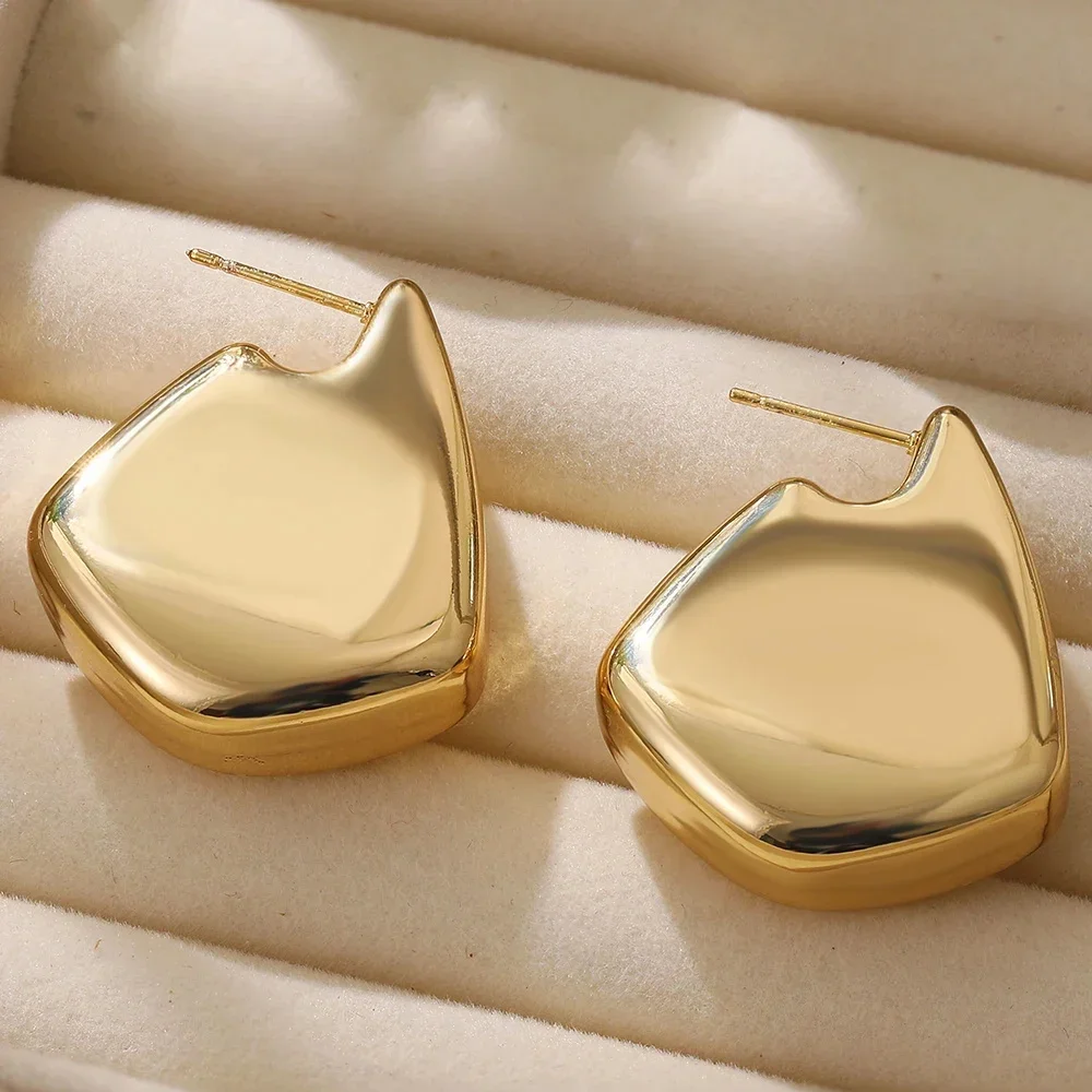 Vintage Smooth Stainless Steel Gold Plated Chunky Hoop Earrings for Women Geometric Thick Statement Drop Earring Party Jewelry
