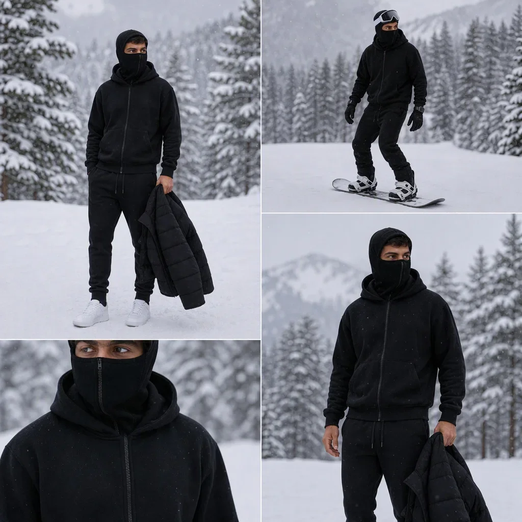 2026 New Men Women Balaclava Full Zip Hoodie Double Layer Hooded Sweatshirt Oversized Autumn Winter Streetwear Outerwear