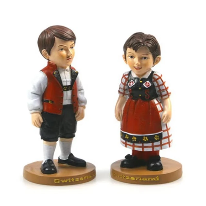Switzerland National Costumes Hand-painted Resin Crafts World Celebrity Statue Tourism Souvenir Gifts Collection