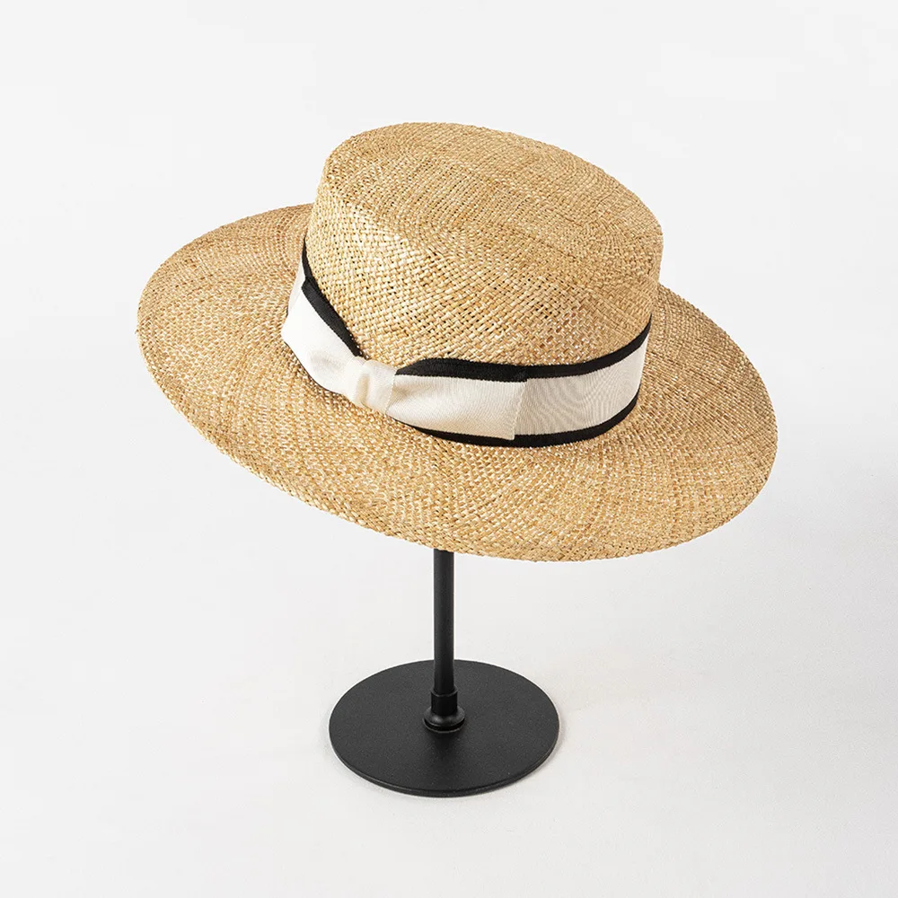 USPOP Spring Summer Fashion Casual Color Matching Ribbon Bow Sun hat Wide Brim Flat Top Toquilla Straw Hats