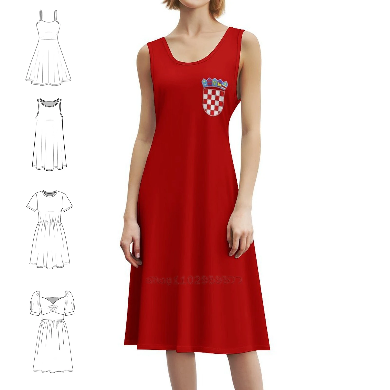 معطف من الأسلحة كرواتيا الأحمر البوهيمي فستان بلا أكمام للنساء طباعة فساتين حفلات الشاطئ كرواتيا رقعة الشطرنج فستان رمز كرواتيا
