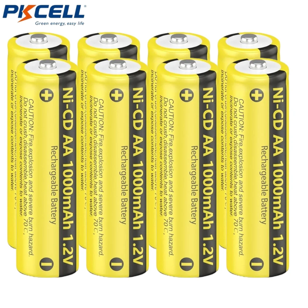 PKCELL 8PCS 1.2v 1000mAh Ni-CD Battery AA 1000 NICAD Rechargeable Solar Light Batteries for Exit Sign Emergency Light