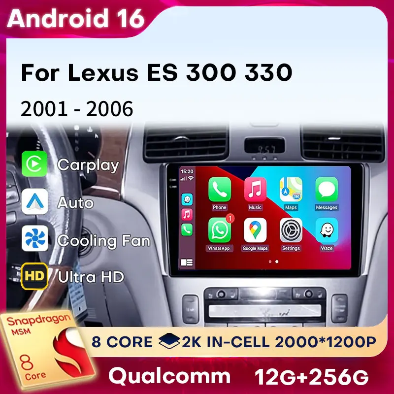 Android 16 Carplay For Lexus ES300 ES 300 ES330 XV30 ES 330 2001 - 2006 WIFI Audio Auto Car Radio Stereo Multimedia 360 Camera