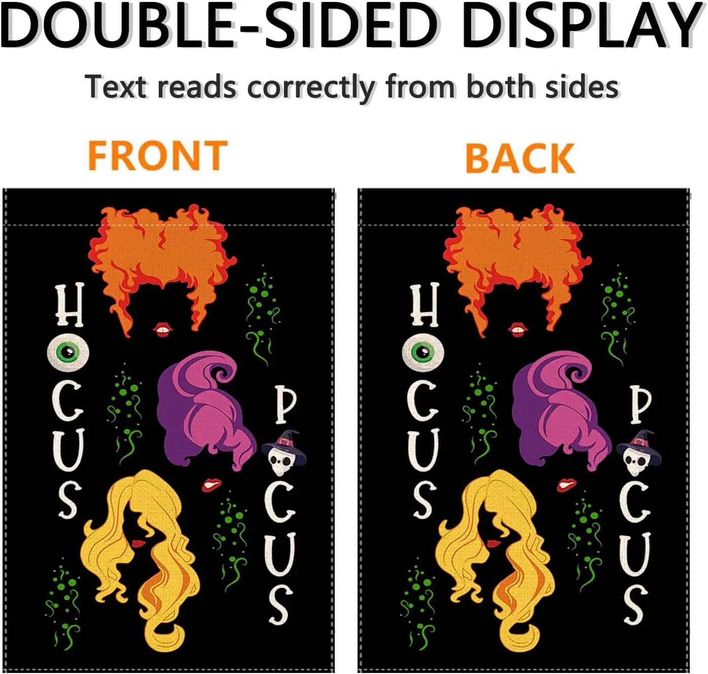 علم حديقة Hocus Pocus للهالوين، صورة ظلية ساحرة سوداء، علم مهرجان الحديقة المزخرف في الهواء الطلق، ديكور موسمي للهالوين FFI #3