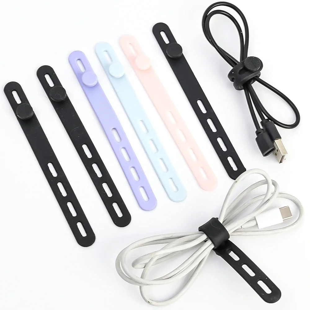 Cable Organiser Reusable Silicone Cable Ties Desk Winder Wire Management Clips for Earphone USB Cord Mouse Home Office Travel