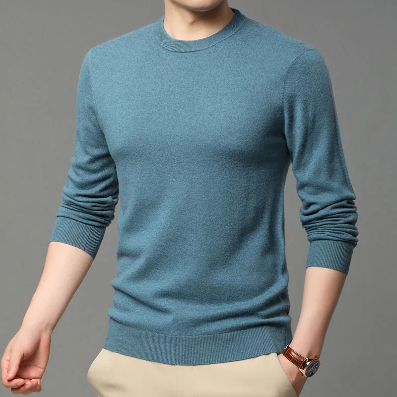 

Mens Ture 100% Sheep Wool Tops Autumn & Winter Casual Round Neck Knit Shirts Male Pure Wool Long Sleeve Sweater Pullover Jumpers