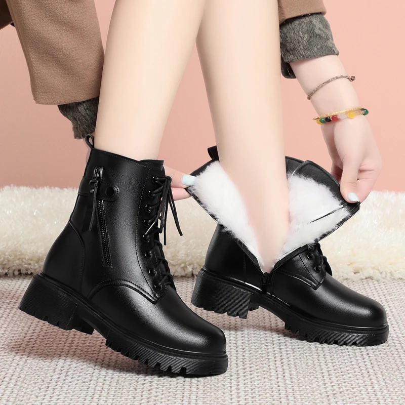 

DIMANYU Women's Winter Boots Genuine Leather 2024 New Natural Wool Female Ankle Boots Platform Soles Non-slip Women's Boots