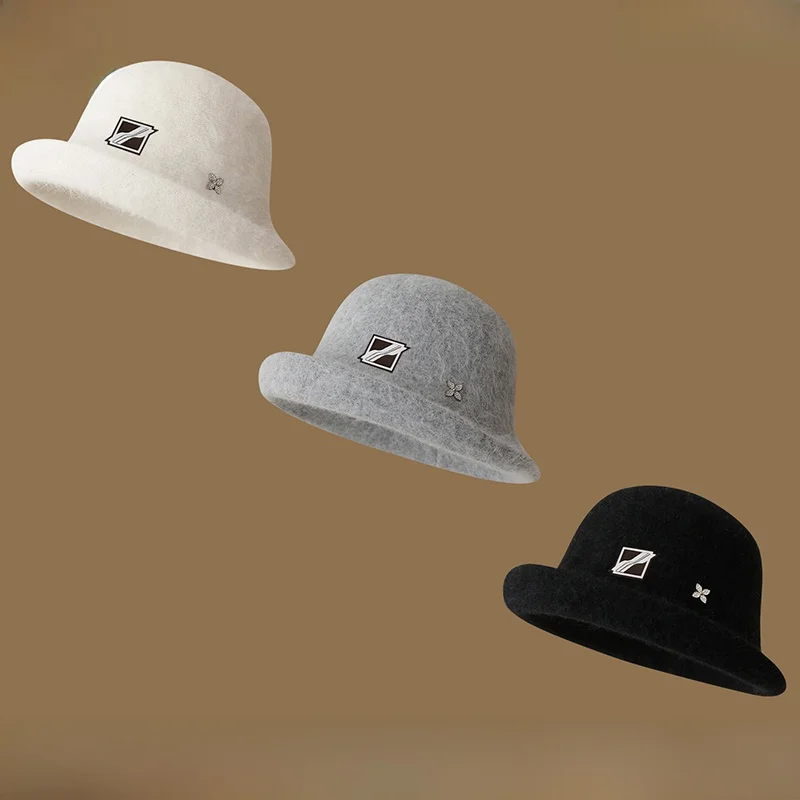 xoxogood-アダーラビットファー-フィッシャーマンハット-秋冬-ラウンドトップ-ボウルハット-レディース-暖かい-カフ付き-ギフトハット-エレガントスタイル-ワイドブリム