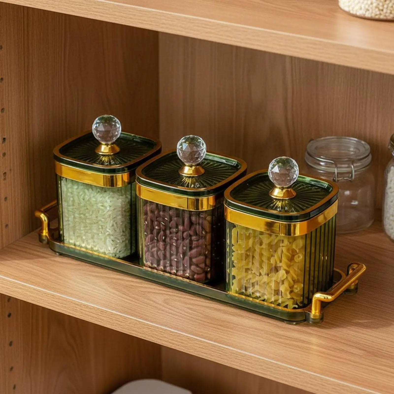 Decorative Snack Container Set Airtight Closure Luxury Food Storage Canister Set Lidded Candy Dish with Tray