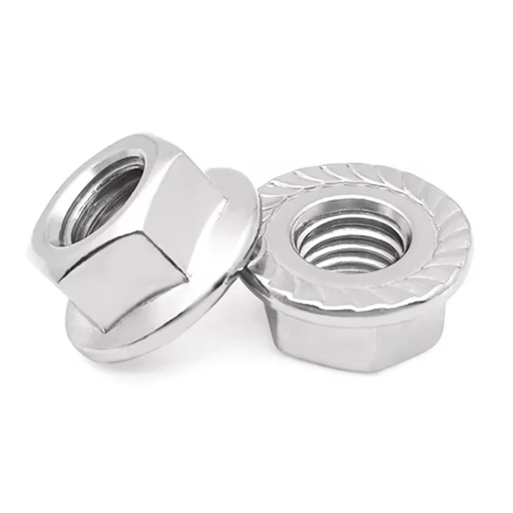 10/25pcs Flange Nuts, M3 M4 M5 M6 M8 M10 M12 Serrated Hex Flange Lock Nuts, 304 Stainless Steel, Plain Finish image 3